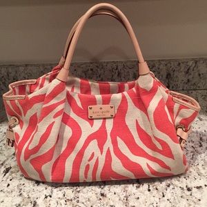 Coral and tan zebra print purse
